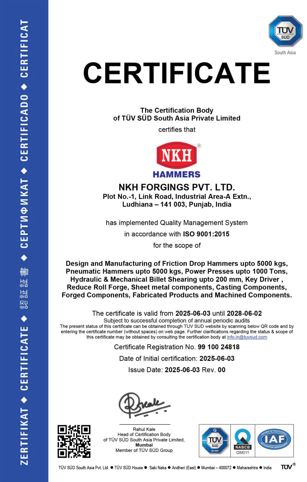 TUV Certificate ISO 9001:2015